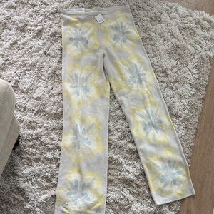 NWT House of Sunny Hibiscus Aarons Cream and Yellow Floral Knit Lounge Pants